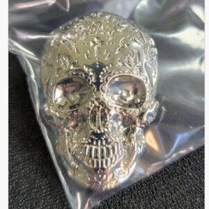 Textured Metal Skull Brooch